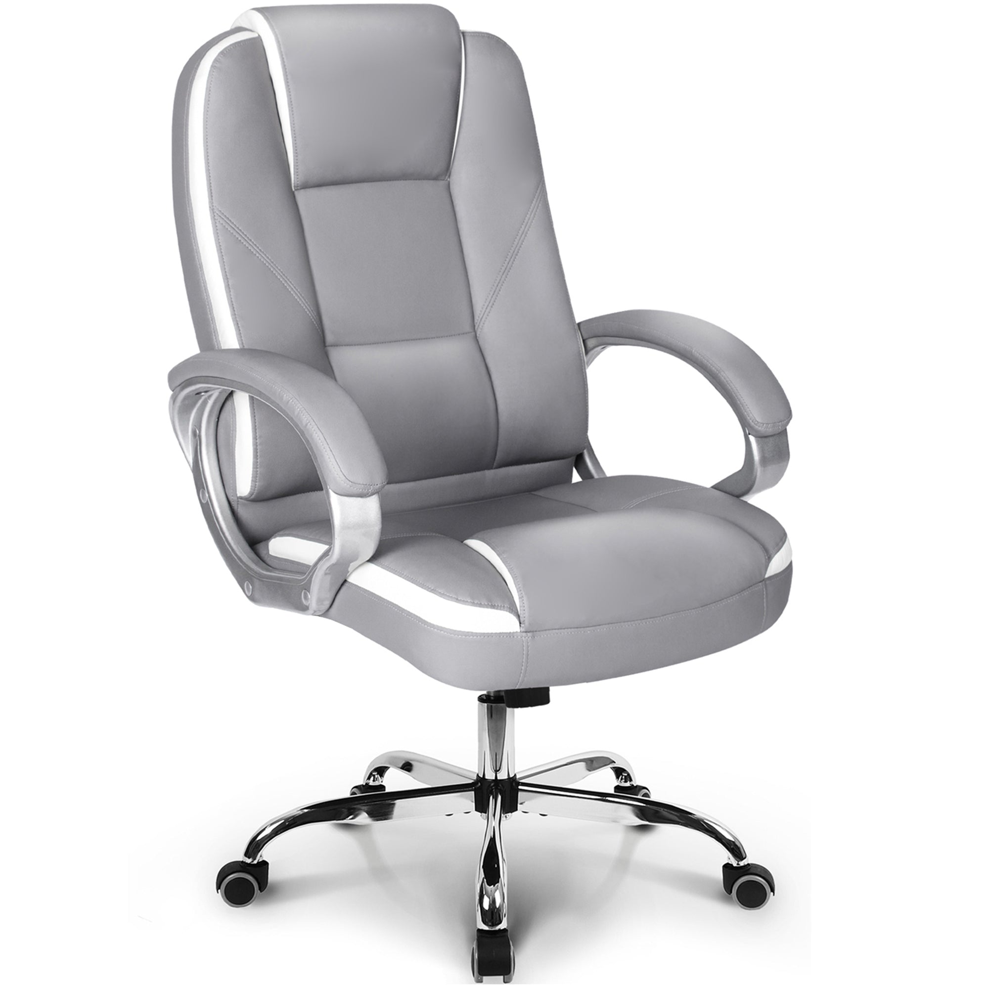 BLC 社長椅子 高級 PUレザー ワークチェア 事務椅子 オフィスチェア ゲーミングチェア 人間工学 PCチェア 高さ調整 ス ハイバックチェア  グレー