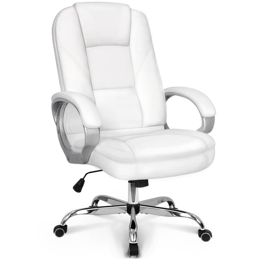 BLC 社長椅子 パソコンチェア PUレザー ハイバック ホワイト