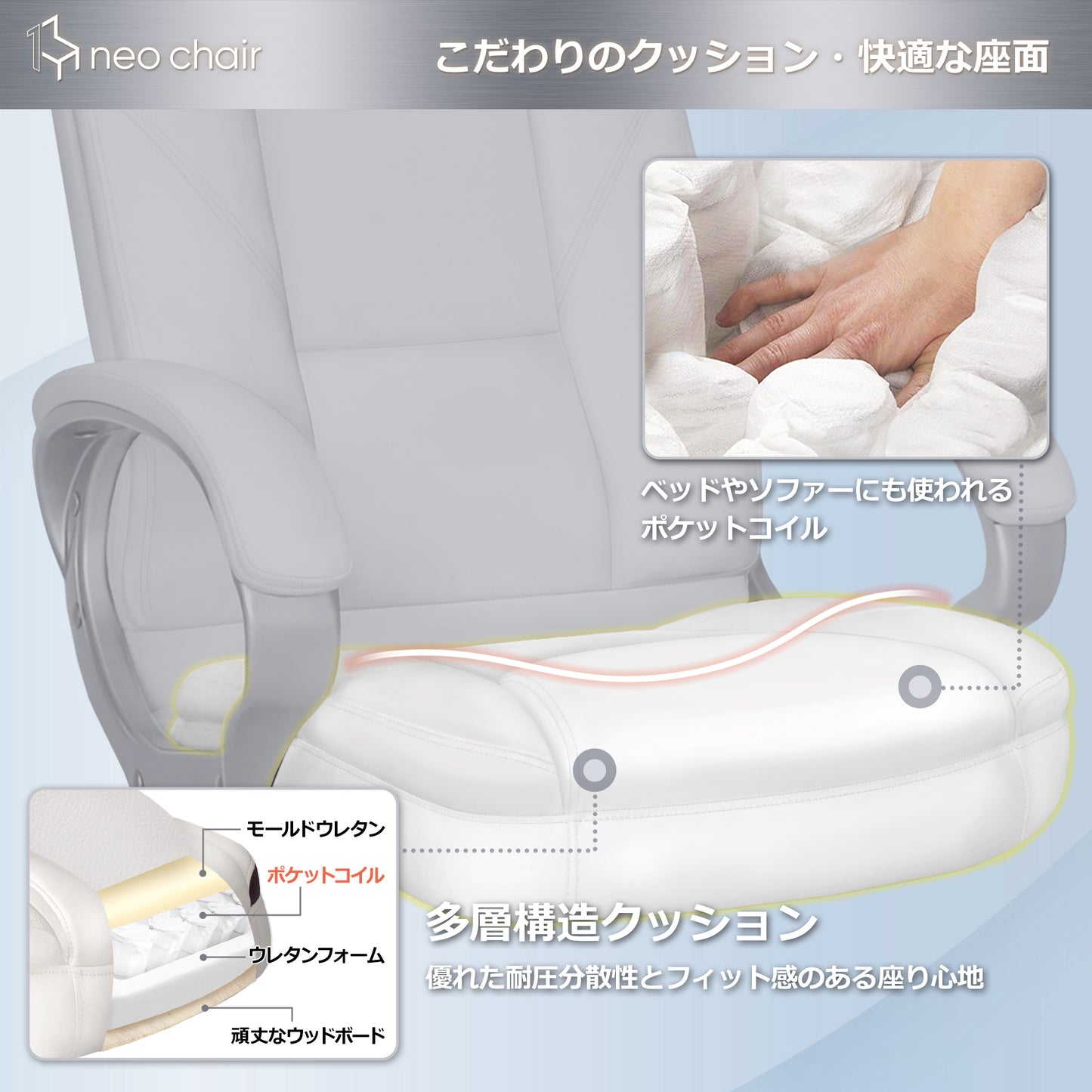 BLC 社長椅子 パソコンチェア PUレザー ハイバック ホワイト