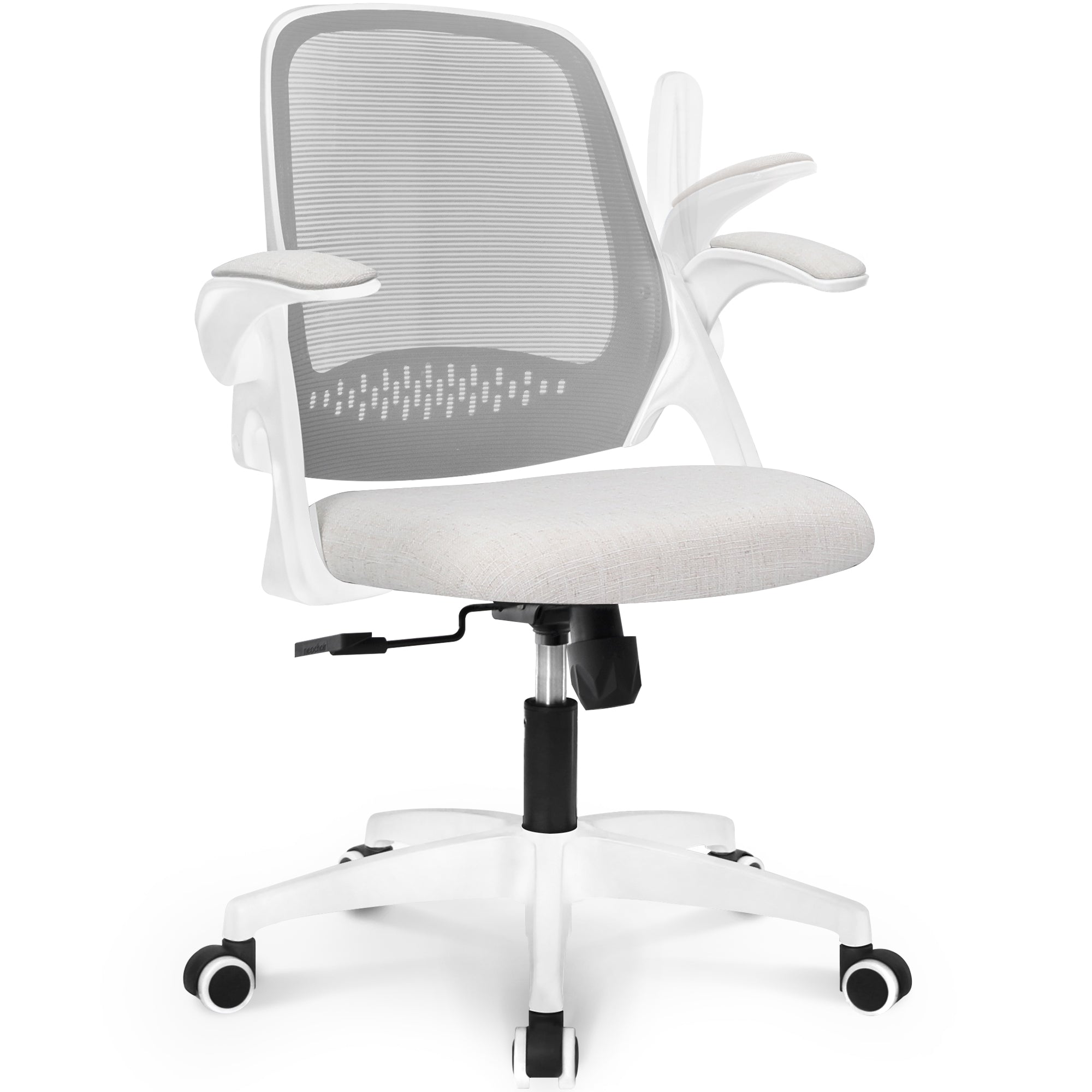 NEC オフィスチェア メッシュ デスクチェア 跳ね上げ式アームレスト 事務椅子 人間工学 PCチェア アイボリー