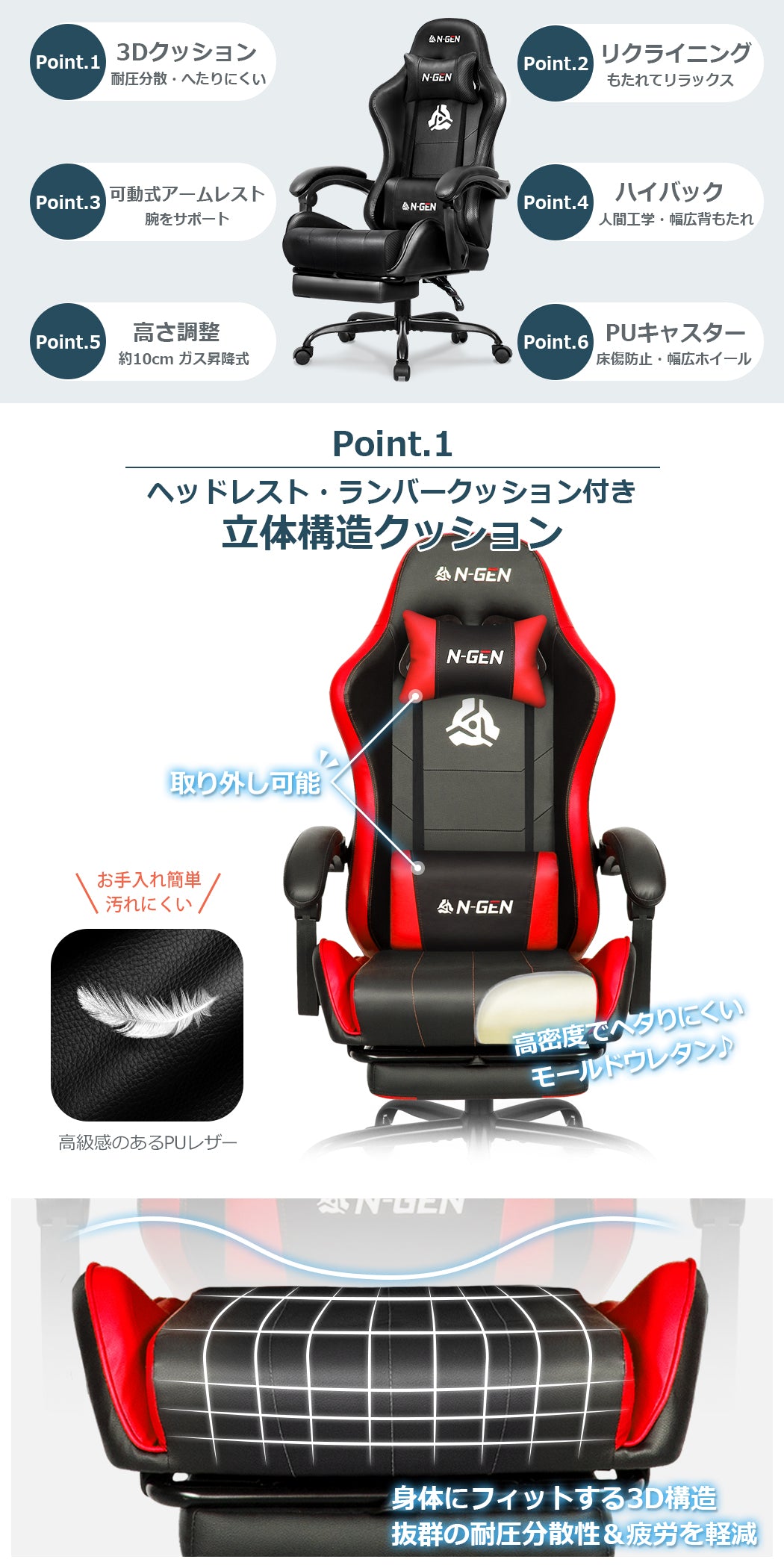 NEXUSゲーミングチェア オフィスチェア リクライニング PUレザー
